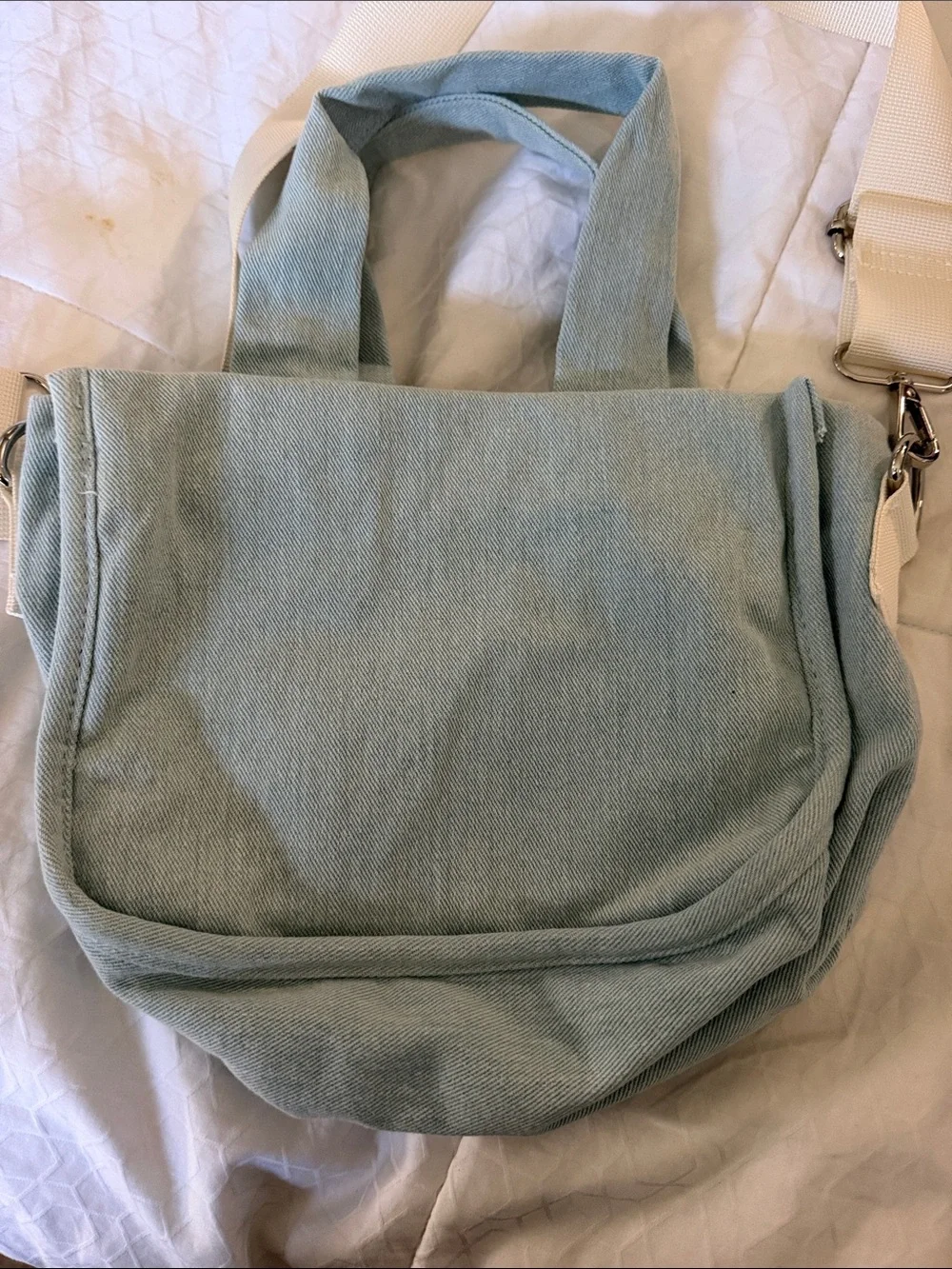 art class Light Blue Canvas Crossbody Tote with Ivory Ribbon Bows